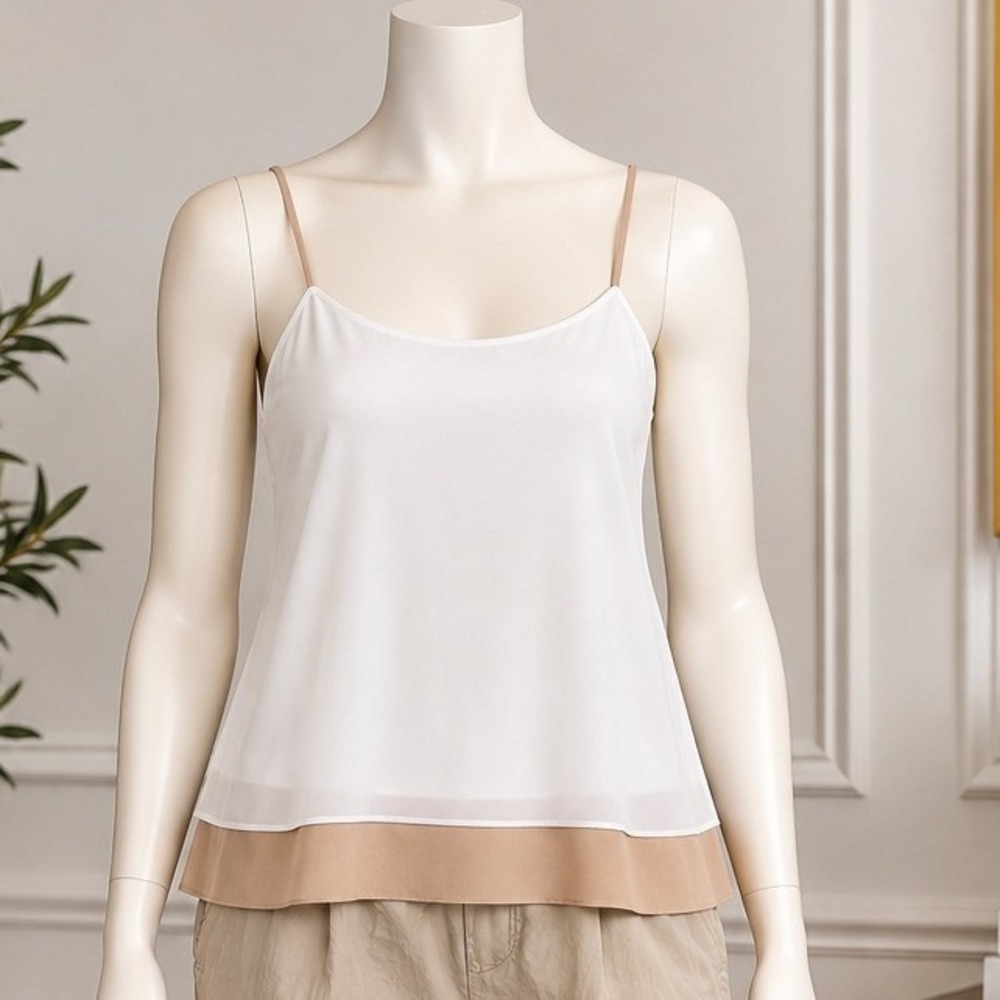 Zara Womens Camisole Layered Colorblock White Tan Large